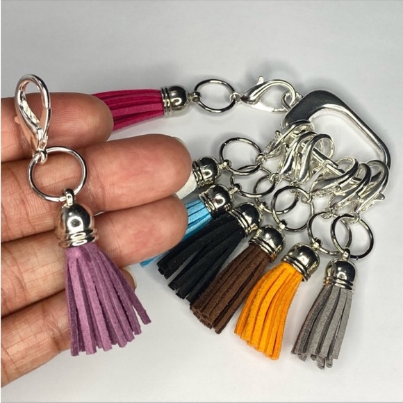 Suede tassel stitch markers for knitting and crochet. Doubles as purse charms - Picture 2 of 7